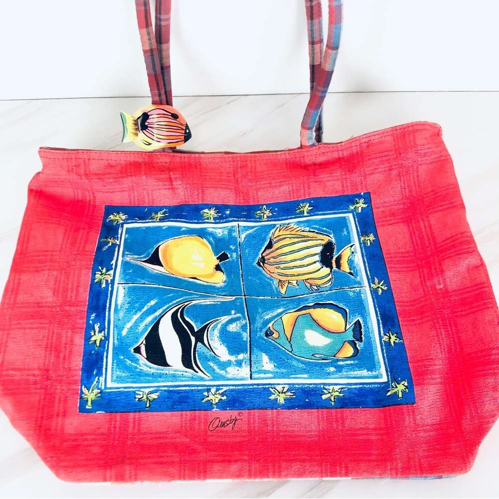 Ormsby Red Beach Bag Fish Tote 2003 Vintage